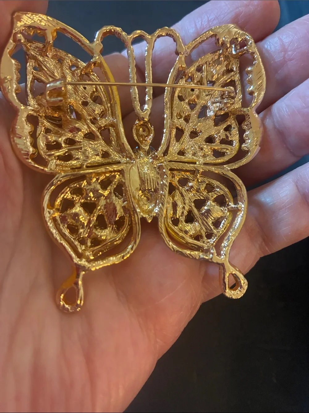 Gold Crystal Butterfly Brooch - Sparkling Yellow Gem Accents